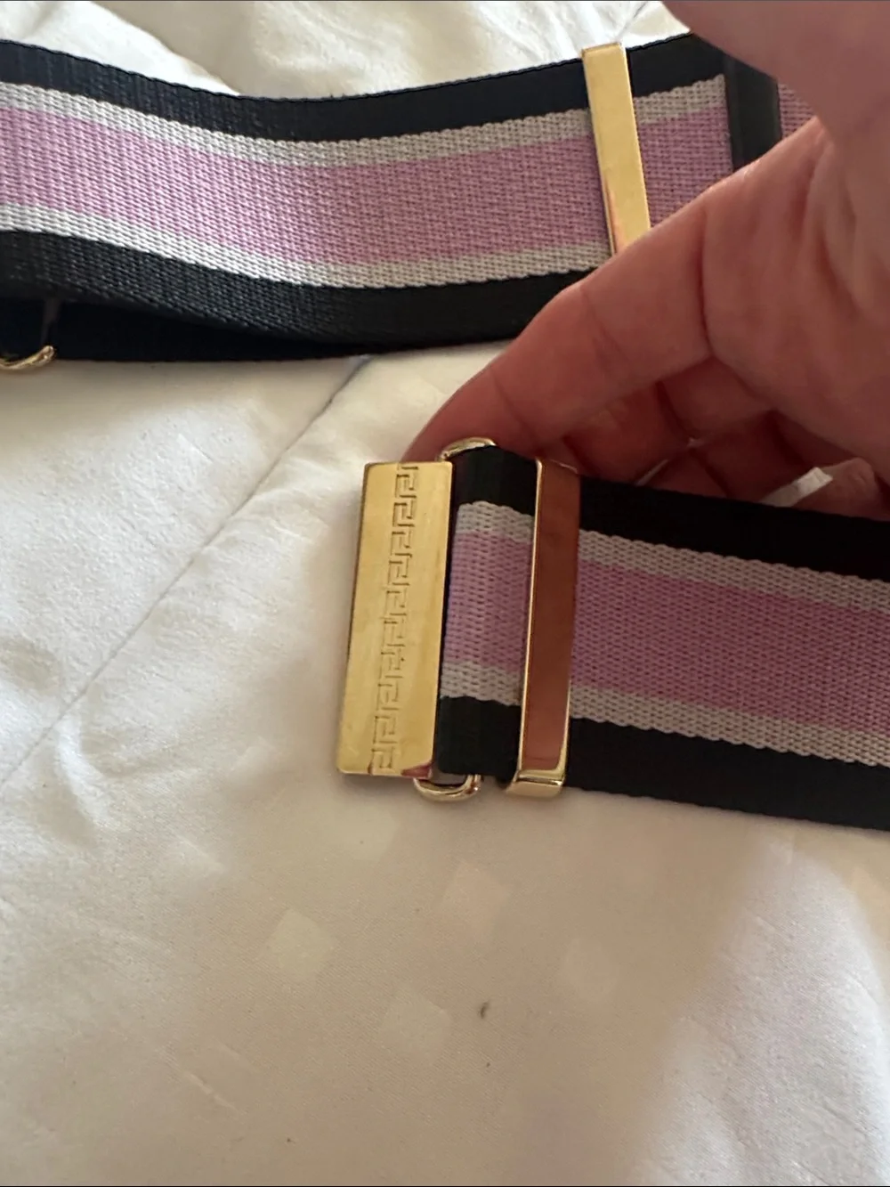 Authentic Versace Pink and Black Elastic Waist Belt with Gold Hardware